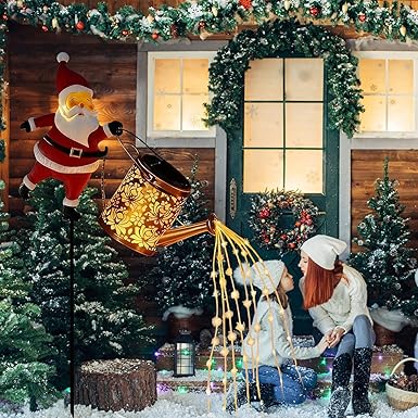Santa Watering Can Christmas Garden Light